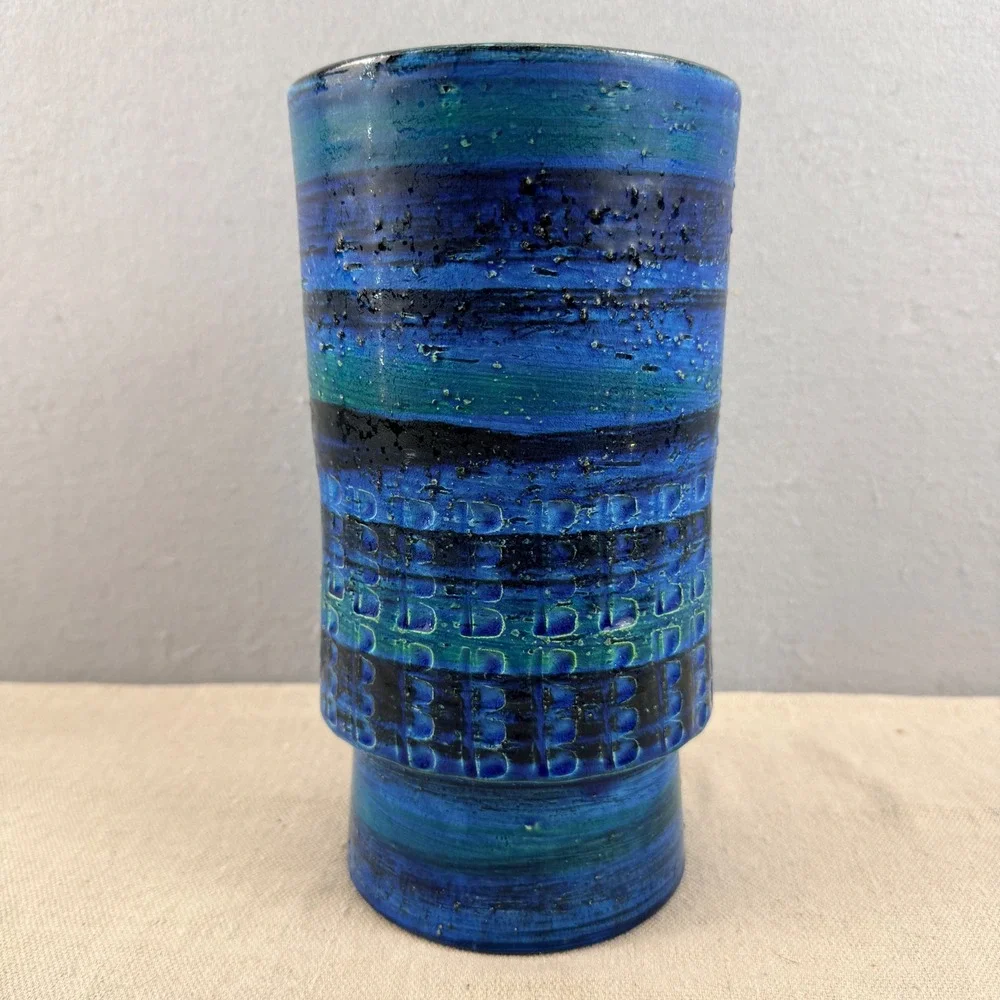 Vintage Bitossi‎ Rimini Blue Vase Aldo Londi Italy MCM Art Pottery 9.5